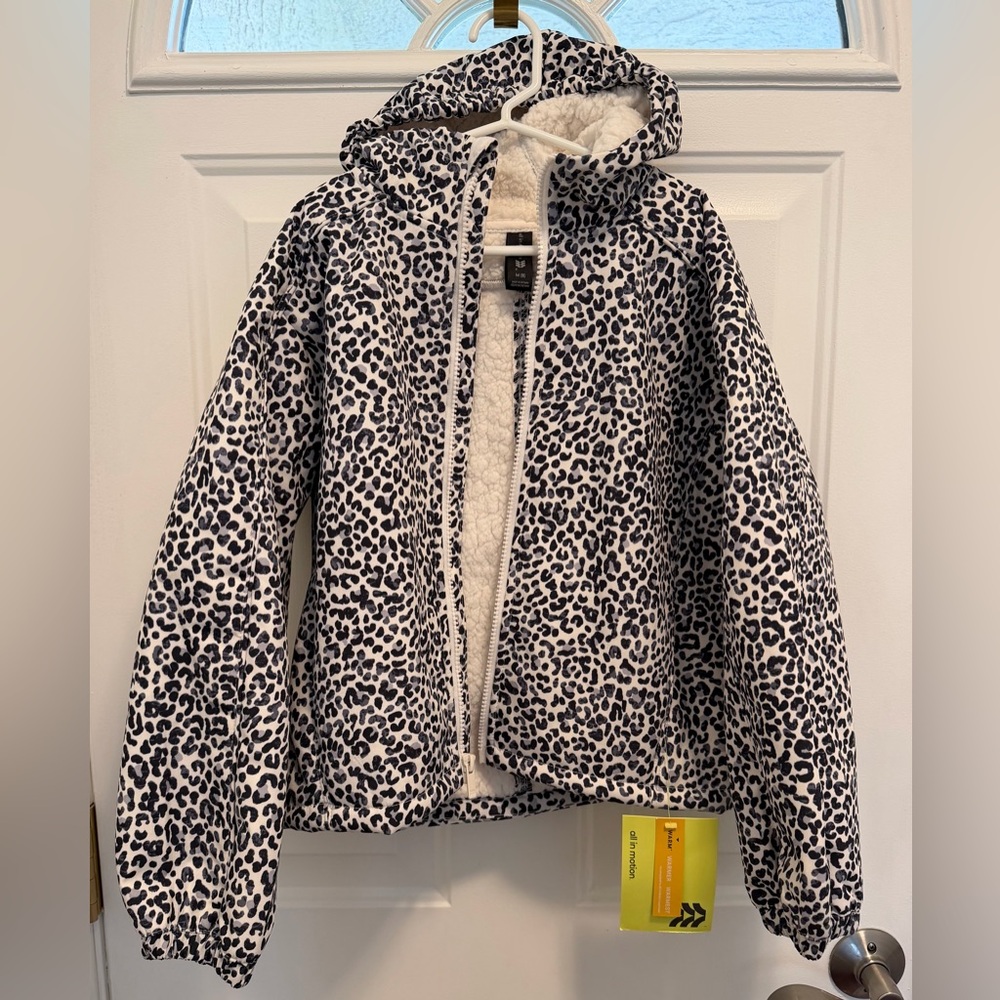 All In Motion- Girls Hooded Softshell Water Resistant Jacket - Leopard Print - M